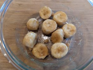 sliced bananas with brown sugar
